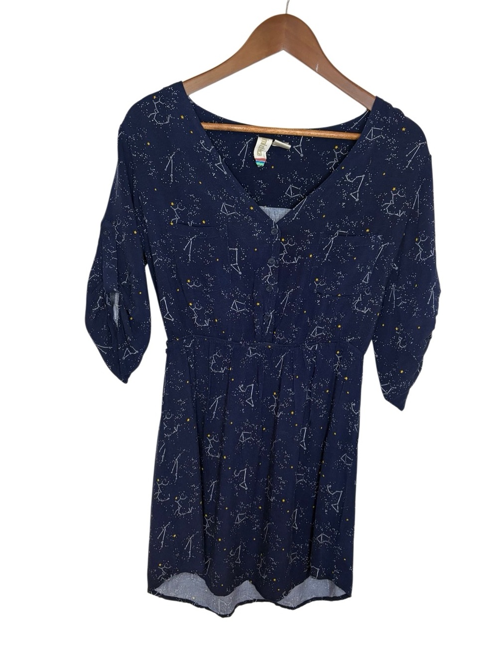 Mimi Chica Navy Blue Tunic Dress with Constellation Design. Sz M. Good Condition